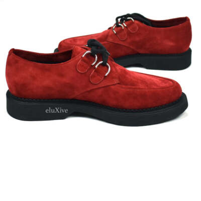 NWT $895 Saint Laurent YSL Red Suede Teddy 10 Derby Shoes Men's 41