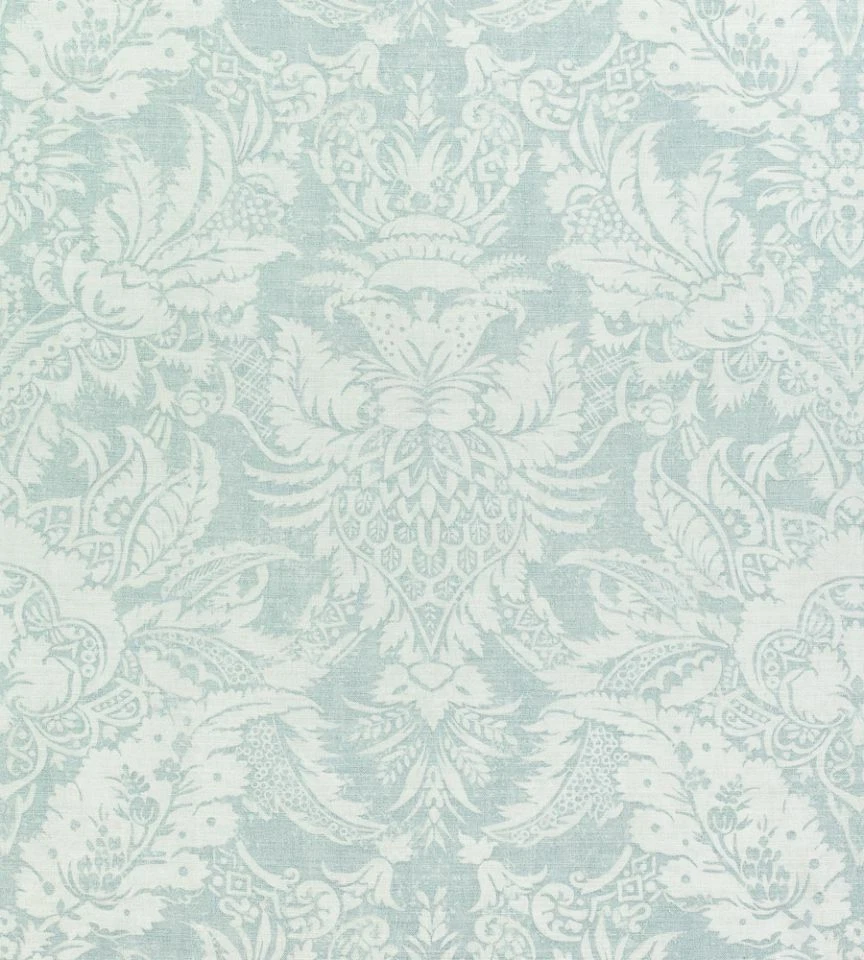 Thibaut Curtain Fabric 'CHARDONNET DAMASK' 2.7 METRES (270cm) AQUA Linen Blend - Image 3 of 4