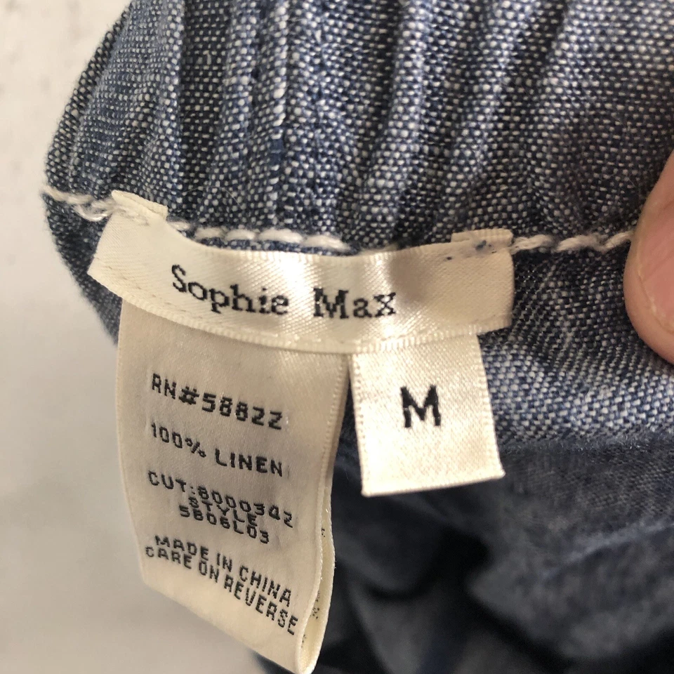 Sophie Max Pants Womens Medium Blue 100% Linen Joggers Ankle Zip Beachy Casual - Image 4 of 4