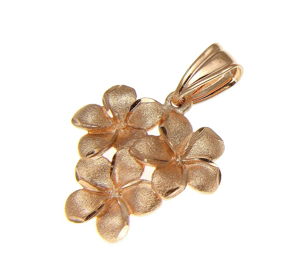 Pingente amuleto cluster de flores de plumeria havaiana ouro rosa sólido 14K 9mm - Imagem 2 de 2