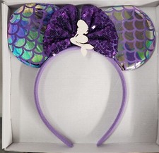 Mermaid Sequin Ears Headband Purple Bow Ariel Inspired Cosplay Costume Accessory