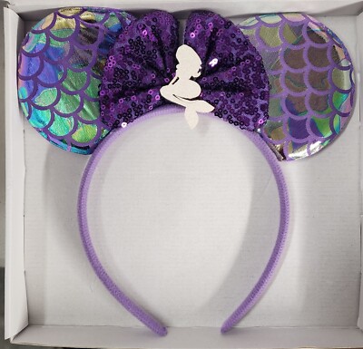 Mermaid Sequin Ears Headband Purple Bow Ariel Inspired Cosplay Costume Accessory