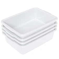 4-Pack 32 L Large Bus Tubs, Commercial Tote Box, Plastic Bus Box, White