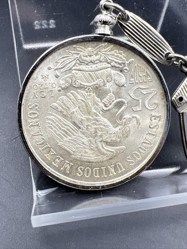 1968 Mexico Silver 25 Pesos BU Olympics Dancing Chief Commemorative in Keychain - Picture 10 of 11