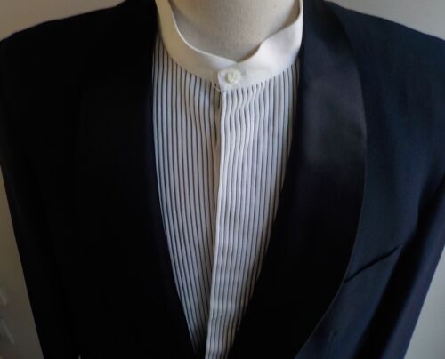 VTG. 1952 ROTHSCHILD's Shawl Collar 2 Pc. Tuxedo Navy/Black Satin SZ 44R?? - Imagen 2 de 12