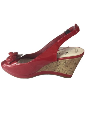Marks & Spencer Ladies Red Peep Toe Wedge Shoes Size 6 (H08)