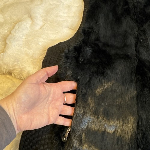 Jamie Sadock Womens Black Fur Front Acrylic Knit Trim Sleeveless Full Zip Vest M - Picture 5 of 9
