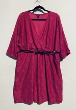 Torrid Dress Womens 2X Pink Lace Faux Wrap Elastic Waist Belted Barbiecore