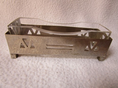 Art Deco sehr schöner alter Zahnstocher Spender Metall mit Glaseinsatz - Picture 3 of 10