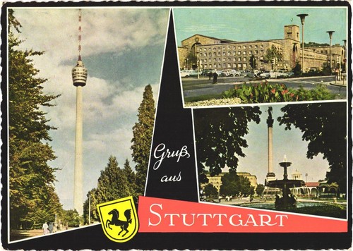 Stuttgart Germany Greetings From Stuttgart TV Tower Schlossplatz Postcard