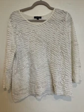 NOTATIONS Womens CREAM RUFFLE SIZE xl WITH GOLD SEQUIN ACCENT 3/4 SLEEVE BLOUSE