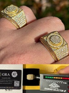 Authentic Real 14k Gold Plated Plated Men's Hip Hop Iced MOISSANITE Ring Passes Tester