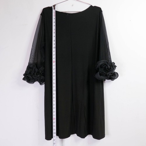 Nina Leonard Womens Dress Black Ruffle Mesh Sleeve Pockets Size X-Large New - Picture 14 of 17