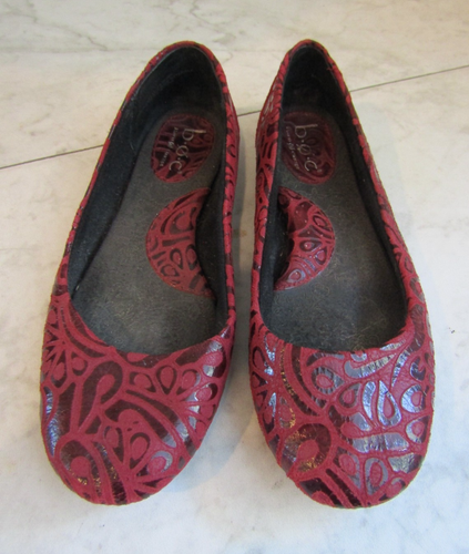 BOC by Born Burgundy Leather Embossed Ballet Flat Women's Slip On Shoe Size 6