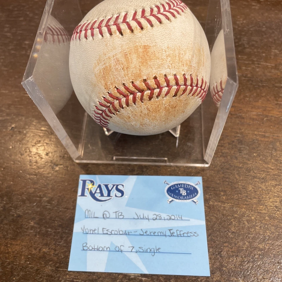 Cerveceros Vs Rays 7/8/14 MLB Auténtico Juego Pelota Yunel Escobar Único Jeffress Foto 2 de 2