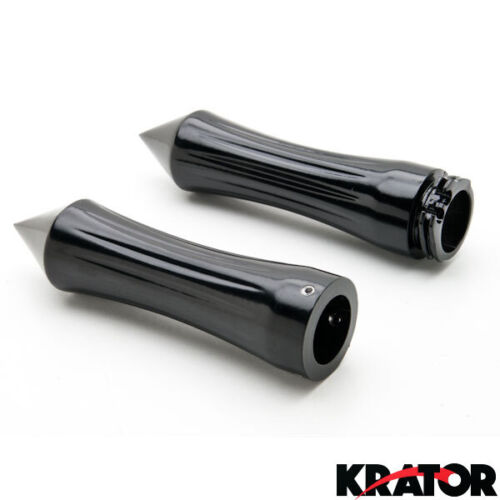 Black Aluminum Chrome Spike Motorcycle Handlebar Dual Throttle Hand Grips 1 inch - Picture 2 of 4