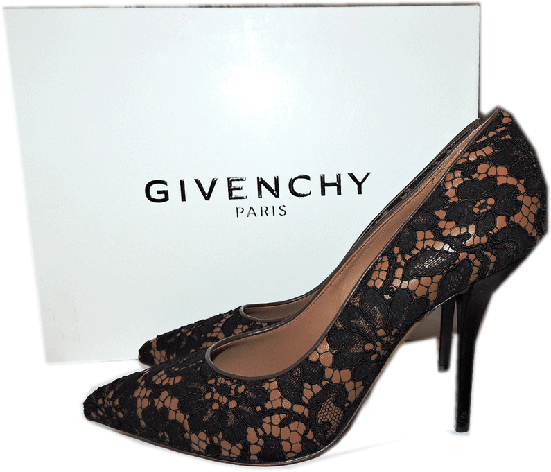 Givenchy ブラック ハイヒール 37.5 Givenchy Black Lace Covered Pamela Pumps Pointy Toe Heels