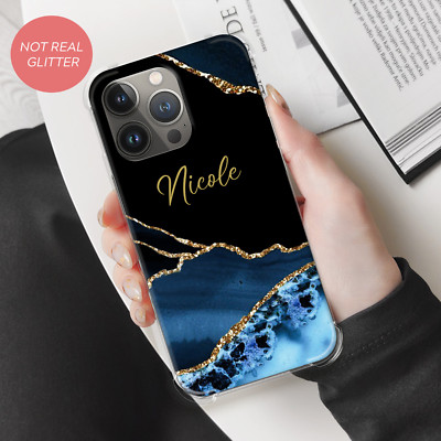 Personalisierte Handyhülle Marmor Name Stoßfest Cover für iPhone 13 12 11 14 Pro