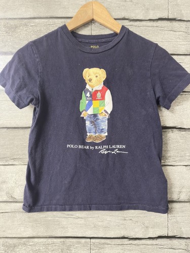 Ralph Lauren T-Shirt Kids Boys 7 Navy Polo Bear Short Sleeve Crew Neck Graphic