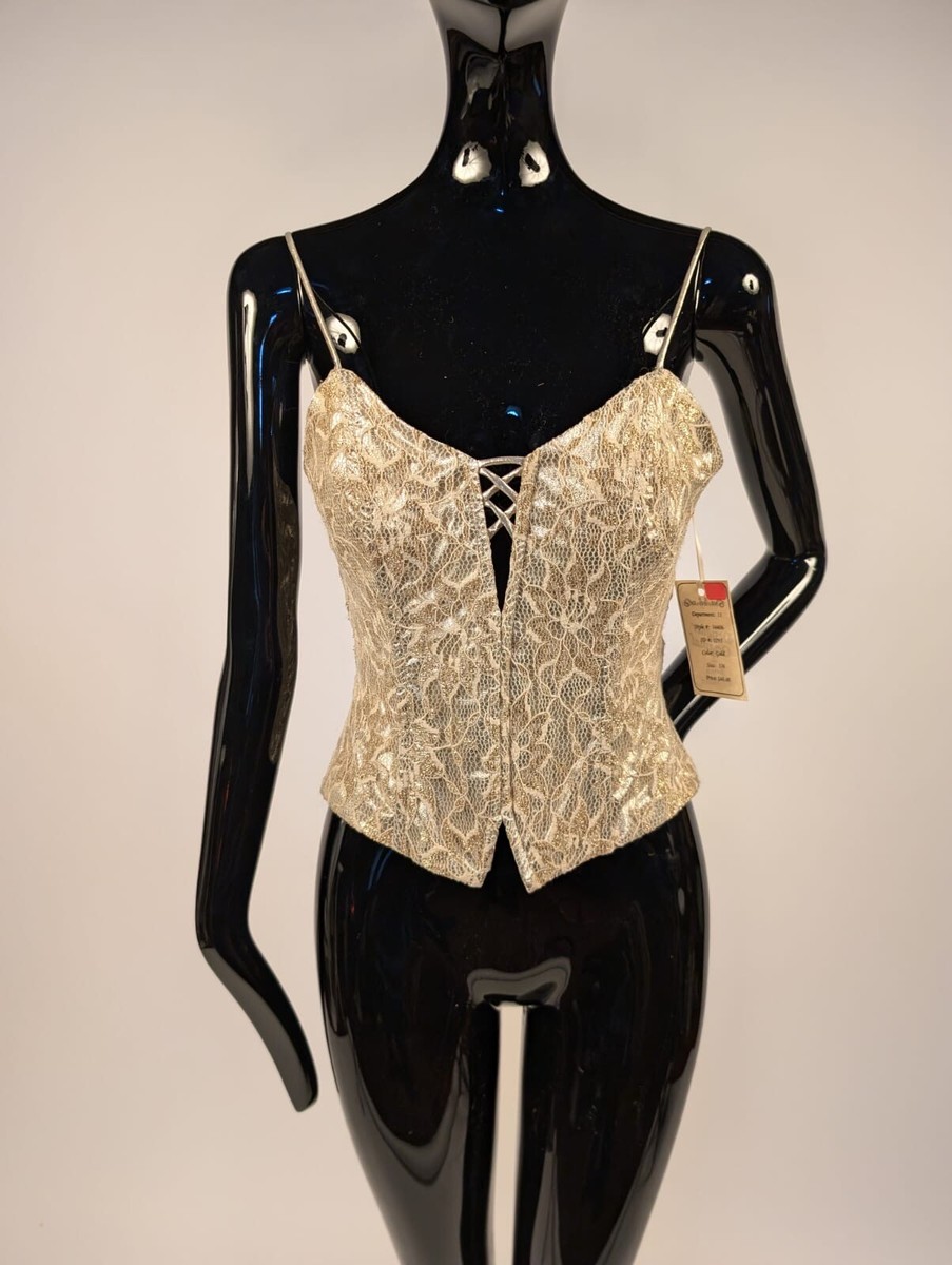 GLAMOUR VINTAGE 1980'S METALLIC GOLD LAME CAMISOLE TOP BY