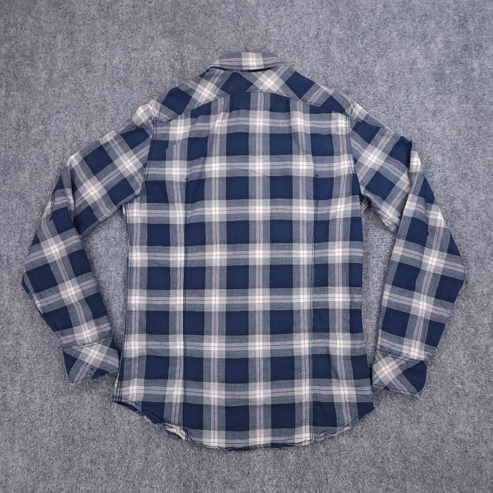 G Star RAW Shirt Mens Medium Blue Plaid Arc 3D Western Snap Button Long Sleeve - Image 2 of 4