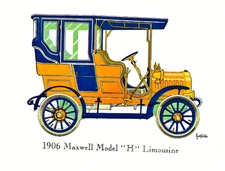"1906 MAXWELL MODEL "H" LIMOUSINE" ~(1963)~ **(LITHO / AUTOMOBILE PRINT)** #49