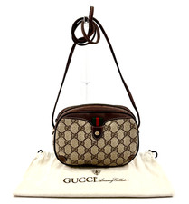 Vintage GUCCI Crossbody Bag Sherry PVC Leather Brown GG Shoulder Purse Authentic