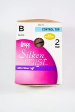 L'eggs Silken Mist Pantyhose Ultra Sheer Leg Control Top NUDE Size B 2 pair