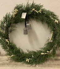 Hearth Hand Magnolia 32 Faux Cedar Plant Wreath W/Berries Bells AS IS