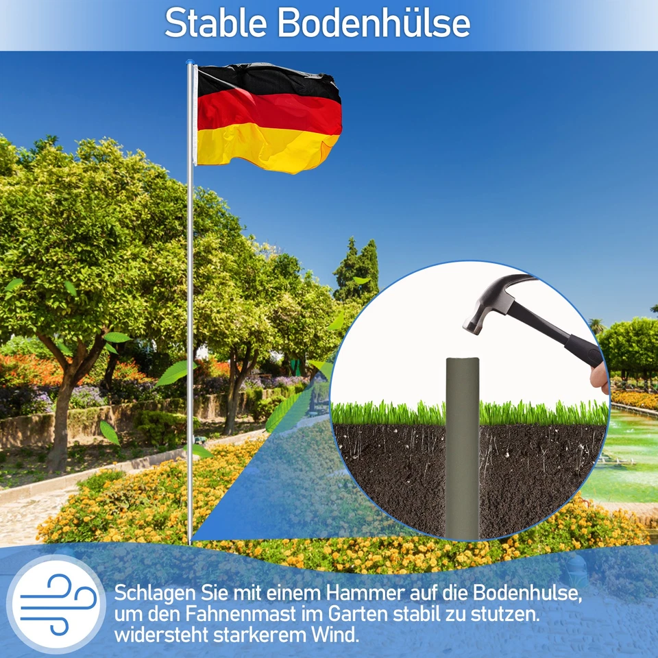 Fahnenmast Alu Fahnenstange Flagge Deutschland Fahne 6.5m Teleskop Flaggenmast - Bild 4 von 4