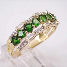 3Ct Round Cut Lab Created Green Emerald Wedding Band Ring 14K Yellow Gold Plated