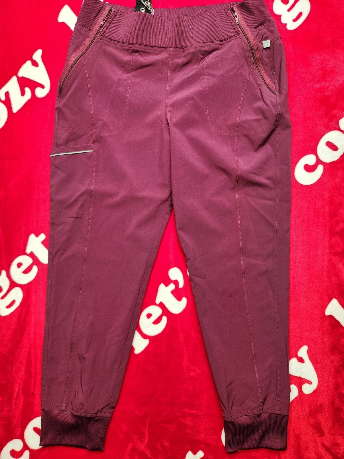 Performance Women's Large Burgundy Athletic Pants Stretch Zip Pocket