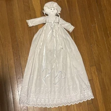 Vintage 13” Rag doll W/ Oversized Long White 23” Dress And Bonnet
