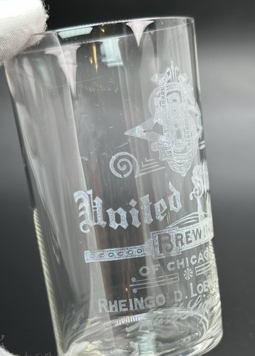 United States Brewing Co. Etched Shell Beer Glass / Pre-Pro Tavern Advertising - Picture 6 of 10