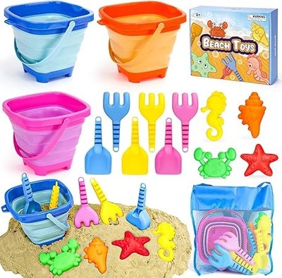 YIMORE Sandspielzeug Set, Reise Sandspielzeug mit Faltbarer Eimer Kinder, 14 PCS