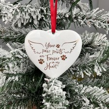 Christmas Ornament- Glass Heart Your Paw Prints Are Forever In My Heart.