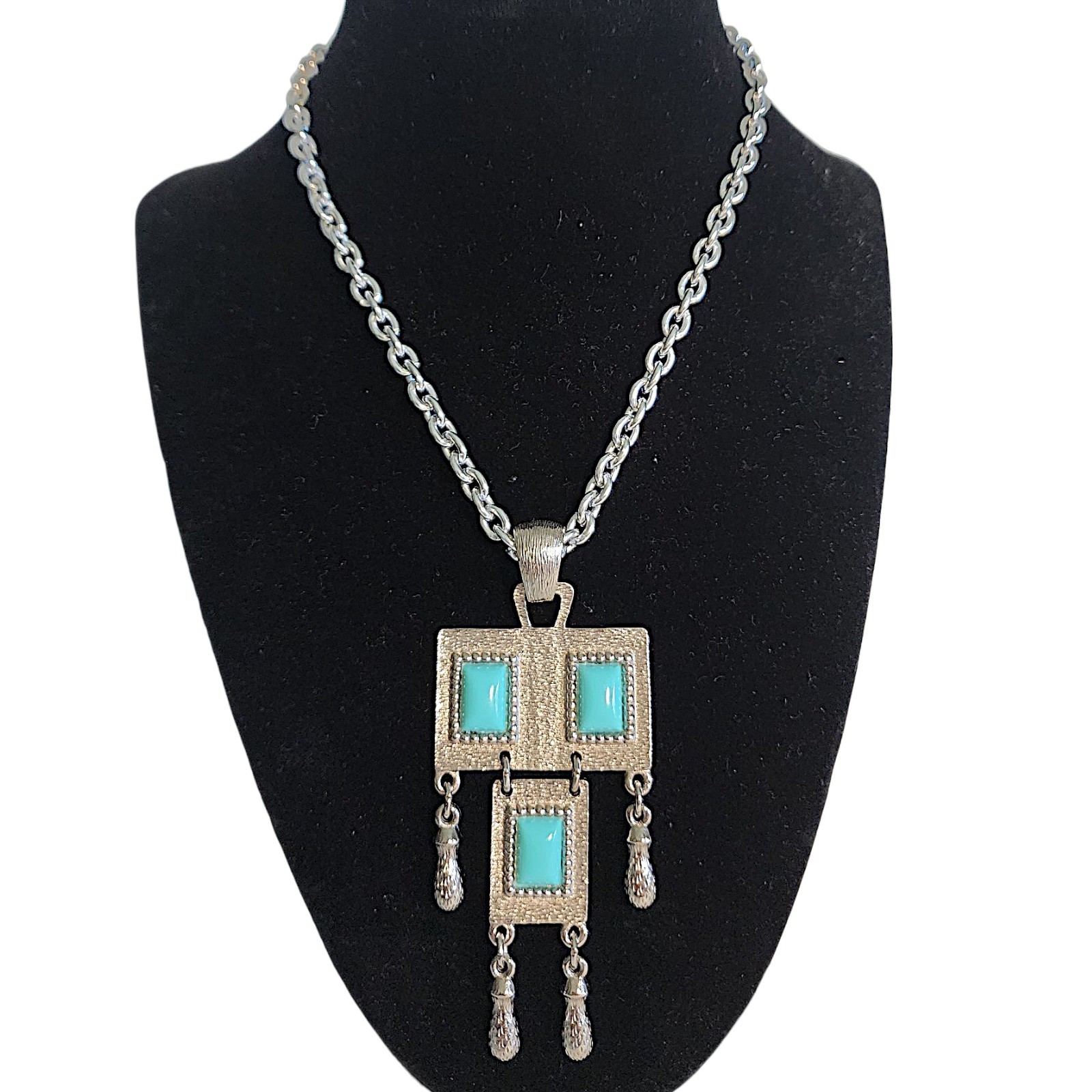 Sarah Coventry Folklore Necklace Blue Turquoise Pendant Silver Tone