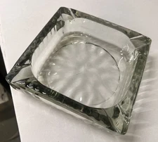 Classic Smokey Glass Cigar Ashtray/ 6" x 6" Pebbled Look-small Chip Corner
