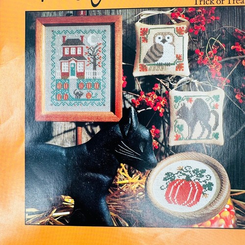 THE PRAIRIE SCHOOLER Halloween Cross stitch Trick or Treat Owl Cat Pumpkin House - Afbeelding 3 van 6