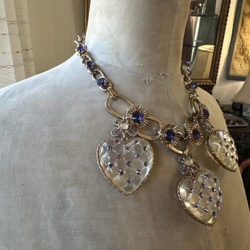 Betsey Johnson Tzarina Puffy Lucite Heart Necklace Rare Statement Vintage Crysta - Picture 4 of 14