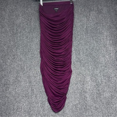 Express Body Contour ruched midi skirt SM burgundy matte mesh holiday NWT