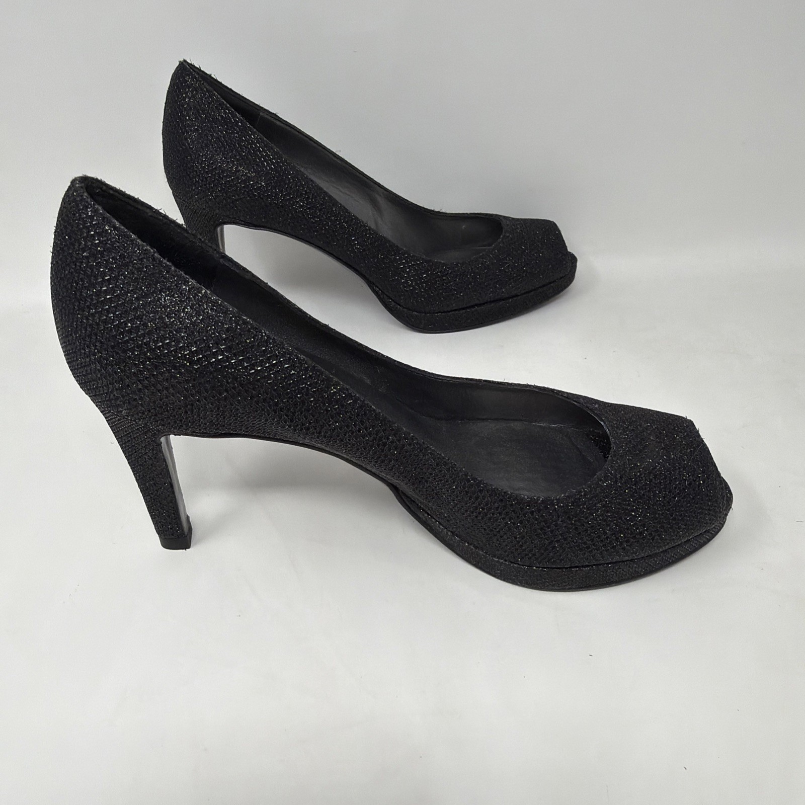 Stuart Weitzman Black Textured Open Peep Toe Heel… - image 4
