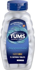 TUMS Ultra Strength Chewable Antacid Tablets for Heartburn Relief, Peppermint -