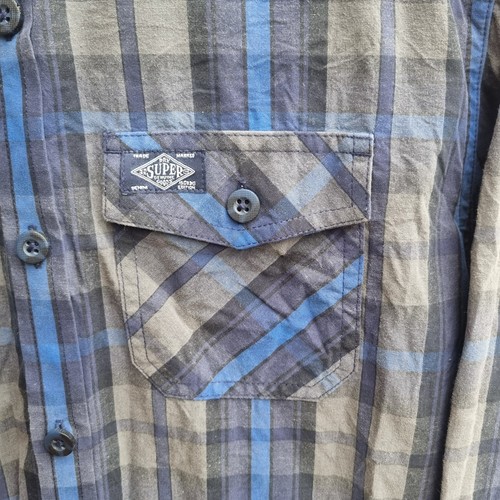 Superdry Mens Blue Check Button Up Regular Fit Medium Long Sleeve Shirt - Picture 2 of 6