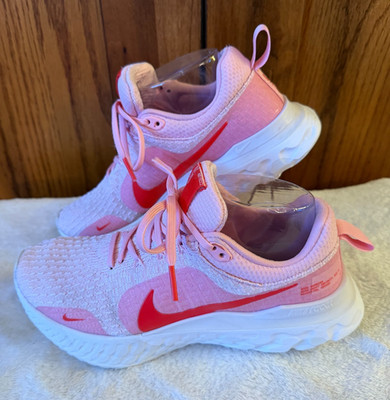 Nike Womens React Infinity Run Flyknit 3 Premium Pink Red Running Shoes Size 8