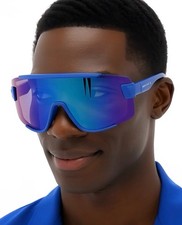 Sport Ski Wrap Around Trendy Outdoor Wear Blue Mirror Lens Oversized Sunglasses
