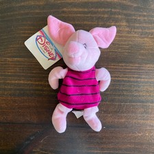 Vintage Disney Store Piglet Bean Bag Plush Winnie the Pooh Pink Striped 8" NWT