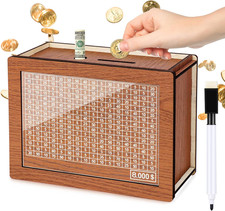  8000 Cash Vault Wooden Money Saving Box Coin Counter Piggy Bank for Adults Kids