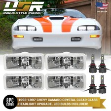 Euro Crystal Clear Low&High Beam Headlight + x4 LED Bulbs For 93-97 Chevy Camaro