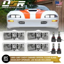 Euro Crystal Clear Low&High Beam Headlight + x4 LED Bulbs For 93-97 Chevy Camaro